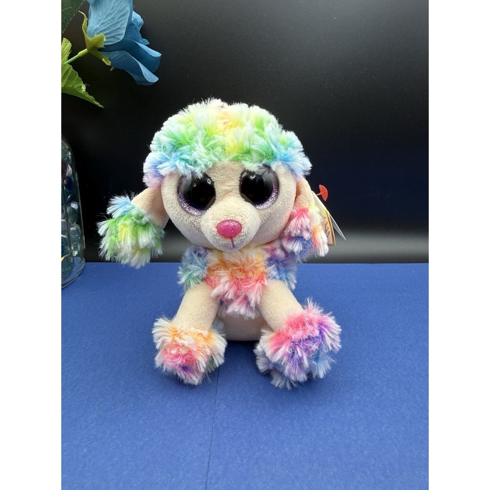 Ty Beanie Boos Rainbow Poodle Dog 6" Plush Pink Sparkle Eyes W/Tags